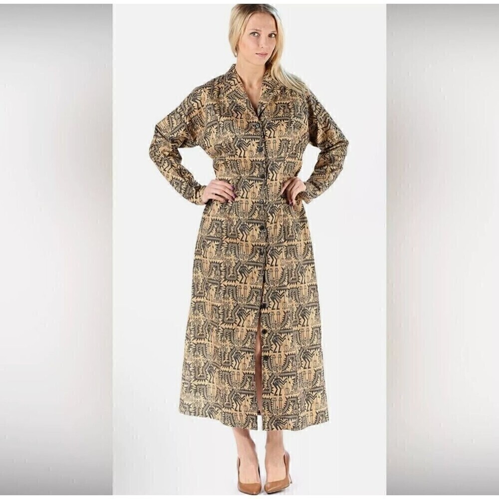 PERUVIAN CONNECTION Tribal Button Front Pima Cotton Maxi Dress sz 8 - Picture 1 of 10